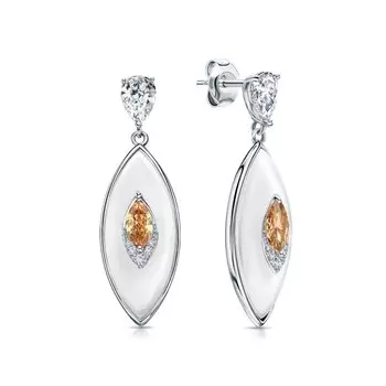 Серебряные серьги с фианитами и жадеитом