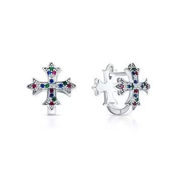 Серебряные серьги с фианитами, корундом, алпанитом и со шпинелью