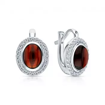 Серебряные серьги с гранатом и фианитами