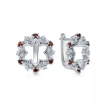 Серебряные серьги с гранатом и фианитами