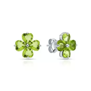 Серебряные серьги с хризолитами природными