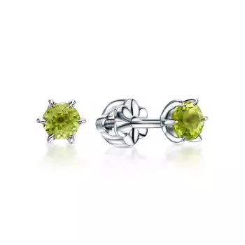 Серебряные серьги с хризолитами природными