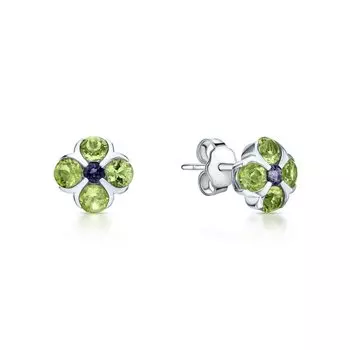 Серебряные серьги с иолитами и хризолитами