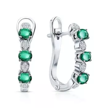 Серебряные серьги с изумрудами и фианитами