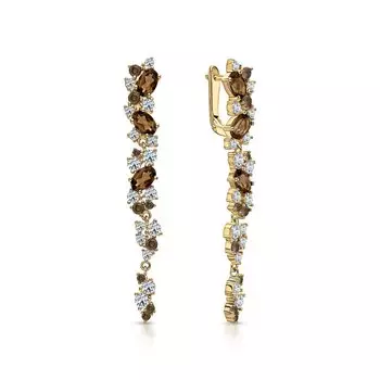 Серебряные серьги с кварцами дымчатыми и фианитами