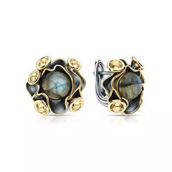 Серебряные серьги с лабрадоритами природными