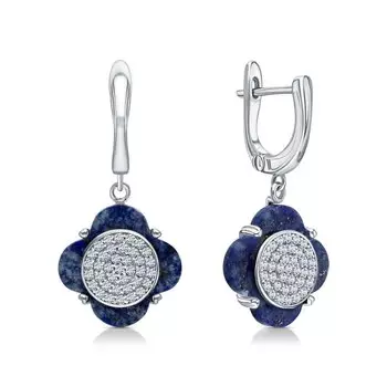 Серебряные серьги с лазуритами и фианитами