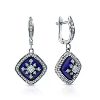 Серебряные серьги с лазуритами и фианитами