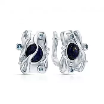 Серебряные серьги с лазуритом природным и синтетической шпинелью