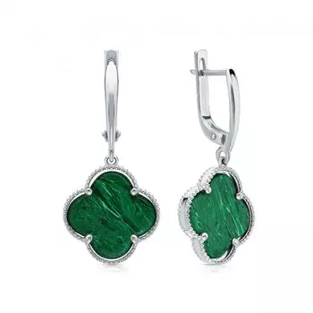 Серебряные серьги с малахитом синтетическим