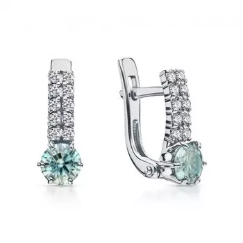 Серебряные серьги с муассанитами параиба и фианитами