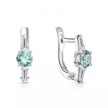 Серебряные серьги с муассанитами параиба и фианитами