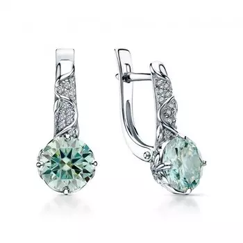 Серебряные серьги с муассанитами параиба и фианитами