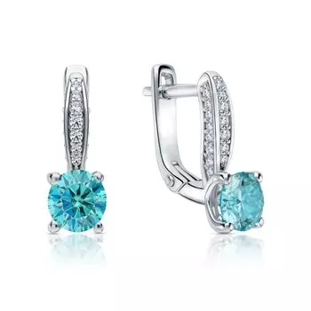 Серебряные серьги с муассанитами параиба и фианитами