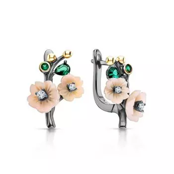 Серебряные серьги с перламутрами, фианитами и алпанитами