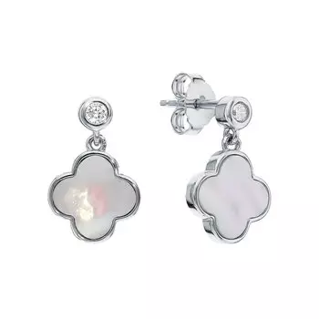 Серебряные серьги с перламутром природным и фианитами