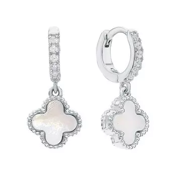 Серебряные серьги с перламутром природным и фианитами