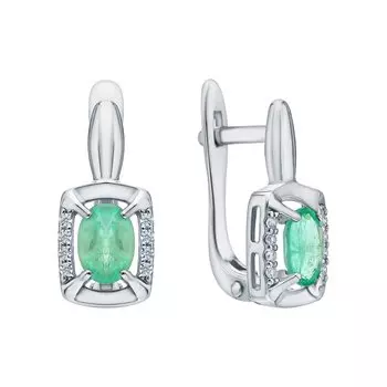 Серебряные серьги с природными изумрудами и фианитами
