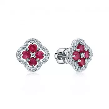 Серебряные серьги с природными рубинами и фианитами