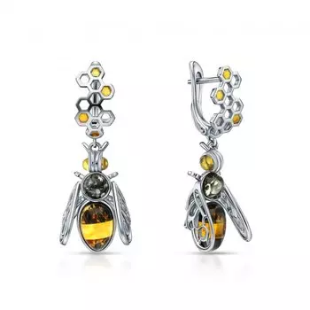 Серебряные серьги с янтарем природным