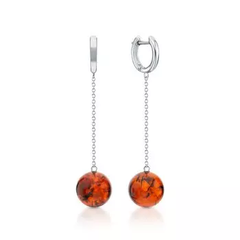 Серебряные серьги с янтарем природным