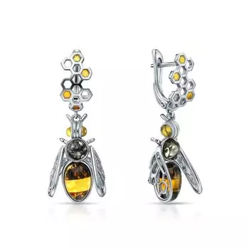 Серебряные серьги с янтарем природным