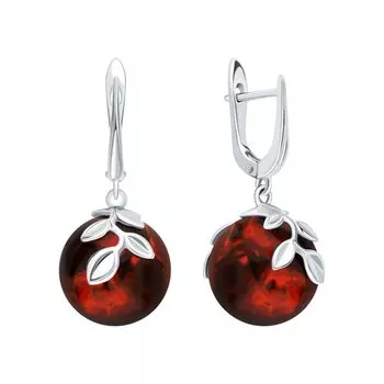 Серебряные серьги с янтарем природным