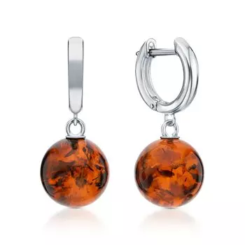 Серебряные серьги с янтарем природным