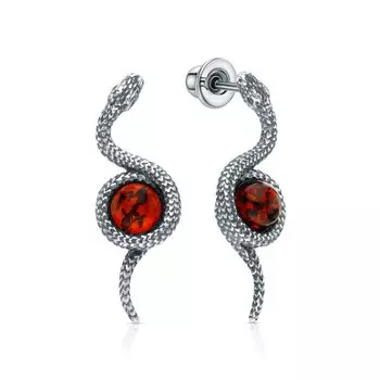 Серебряные серьги с янтарем природным