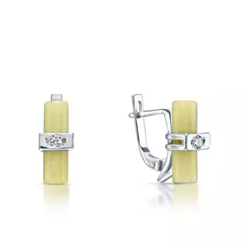 Серебряные серьги с янтарем природным и фианитами