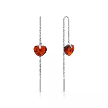 Серебряные серьги с янтарями природными