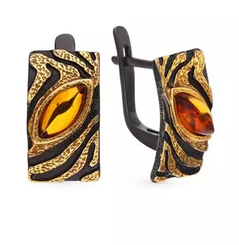 Серебряные серьги с янтарями природными