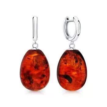 Серебряные серьги с янтарями природными