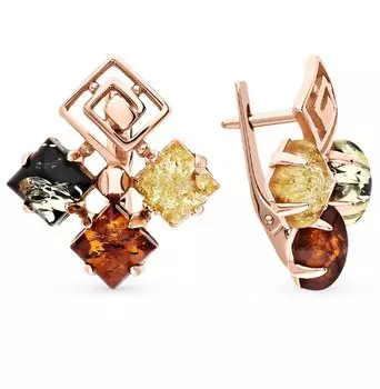 Серебряные серьги с янтарями природными