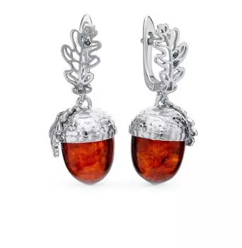 Серебряные серьги с янтарями природными