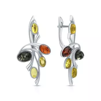 Серебряные серьги с янтарями природными