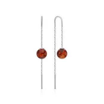 Серебряные серьги с янтарями природными