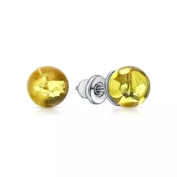 Серебряные серьги с янтарями природными