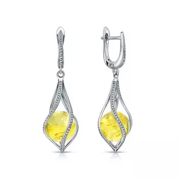 Серебряные серьги с янтарями природными