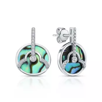 Серебряные серьги с ракушкой и фианитами