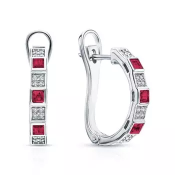 Серебряные серьги с рубинами и фианитами