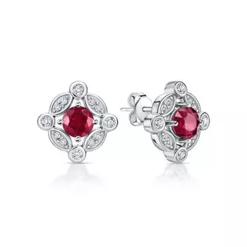 Серебряные серьги с рубинами и фианитами