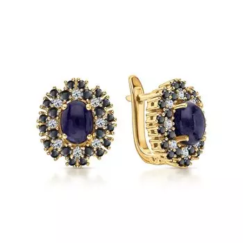 Серебряные серьги с сапфирами, шпинелью и фианитами