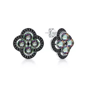 Серебряные серьги с шпинелями природными и кварцами природными