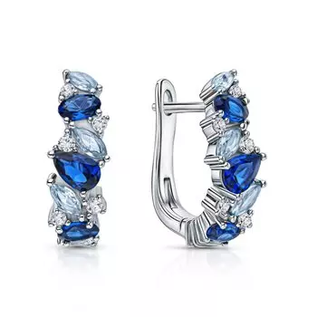 Серебряные серьги с синтетической шпинелью и фианитами