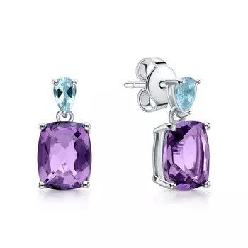 Серебряные серьги с топазами и аметистами
