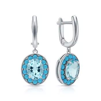 Серебряные серьги с топазами природными и бирюзой синтетической