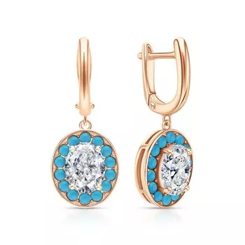 Серебряные серьги с топазами природными и бирюзой синтетической