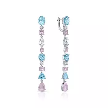 Серебряные серьги с топазами природными и кварцами природными