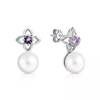 Серебряные серьги с жемчугами и аметистами